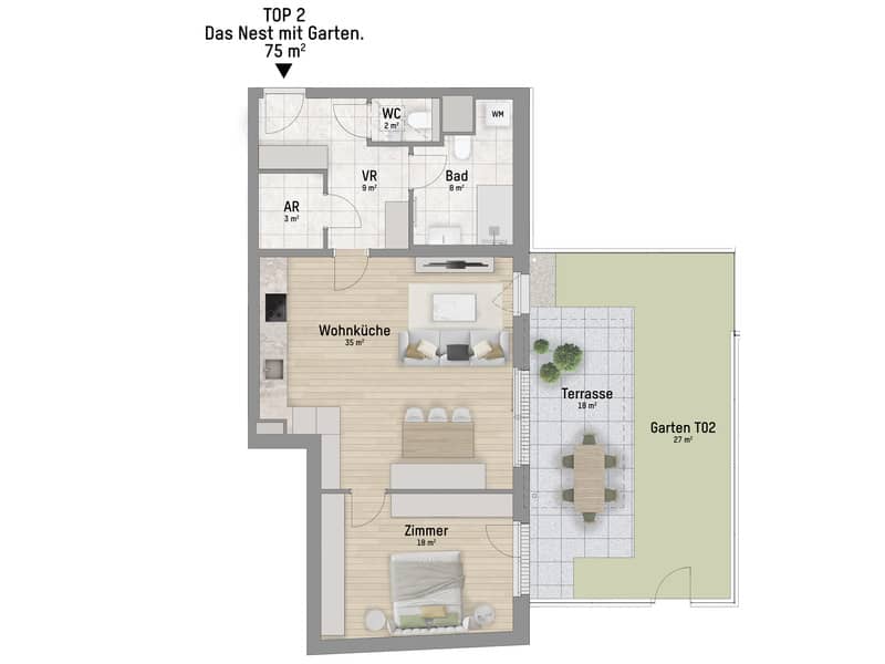 Wohnung mit Garten und Terrasse am Donau Zentrum