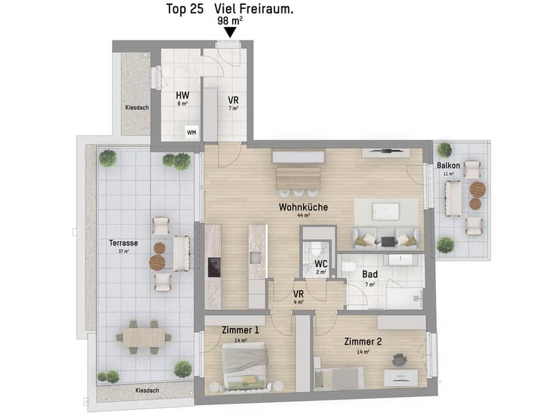 3-Zimmer-Wohnung mit Terrasse bei Donau Zentrum