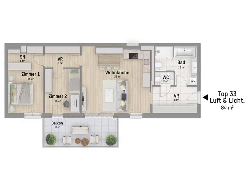 Apartment brand new with terrace near U1