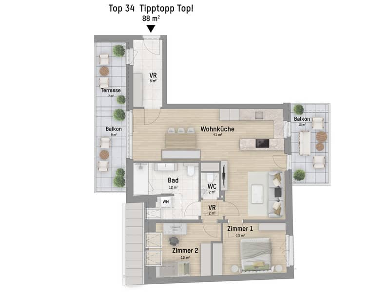 Apartment new build first occupancy terrace near Donau Zentrum