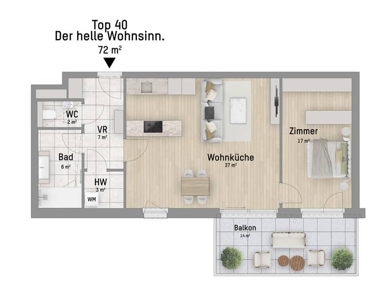 Newly built apartment near Donau Zentrum terrace