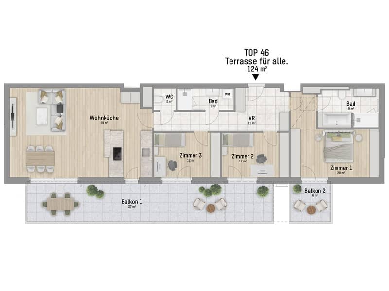 Apartment new build near Donau Zentrum terrace