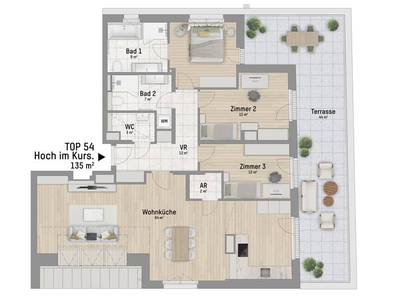 Dachgeschosswohnung mit Terrasse und Tiefgarage