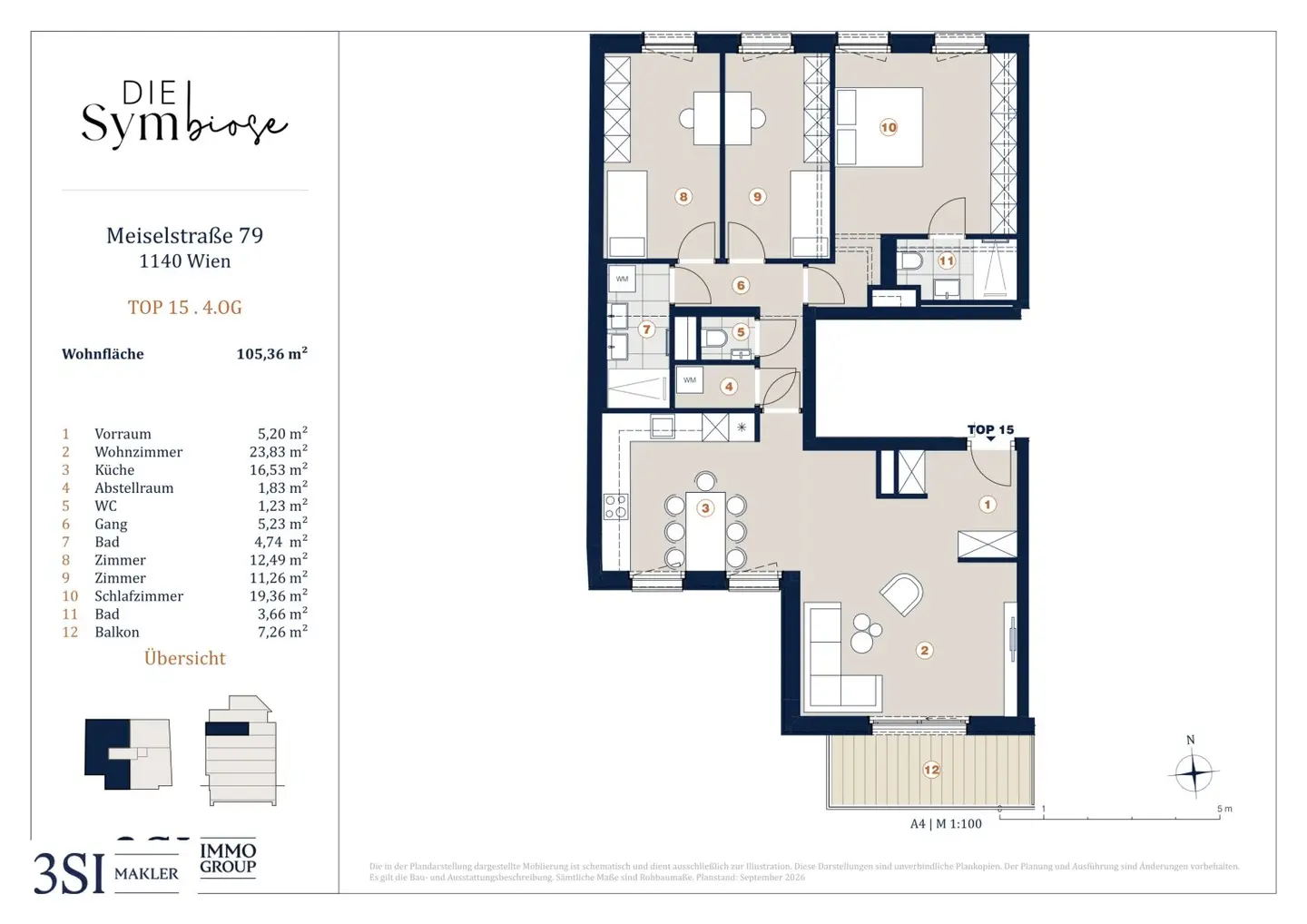 Wohnung first occupancy courtyard balcony