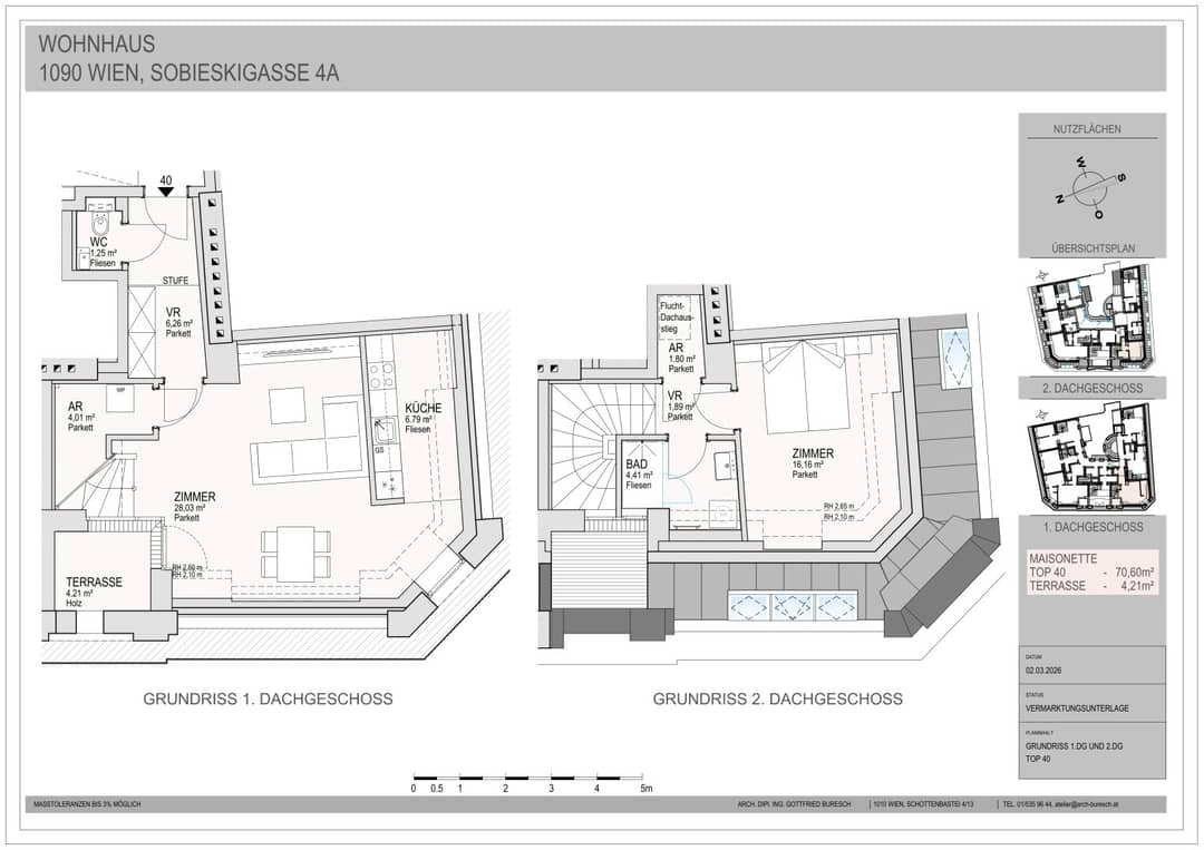 Dachgeschoss - 2-Zimmer-Maisonette mit Terrasse im Erstbezug – Wohnen über den Dächern Wiens!