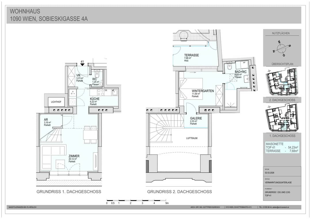 Exklusive 2-Zimmer-Dachgeschoss-Maisonette im Herzen des 9. Bezirks mit Terrasse und Panoramablick! Erstbezug!