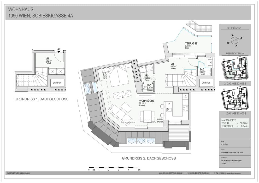 Hochwertige 1-Zimmer-Maisonette-Wohnung im Dachgeschoss mit Terrasse und Blick über Wien! Erstbezug!