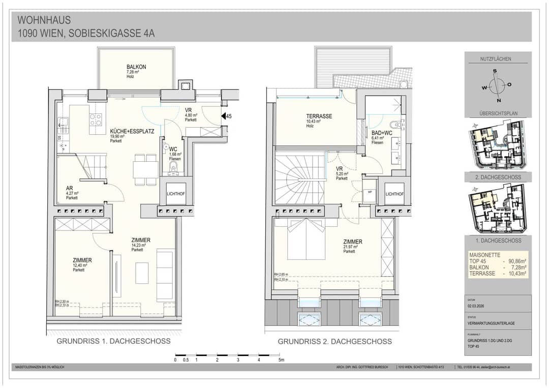 Exklusive Maisonette 3-Zimmer-Dachgeschosswohnung mit zwei Freiflächen! Erstbezug!