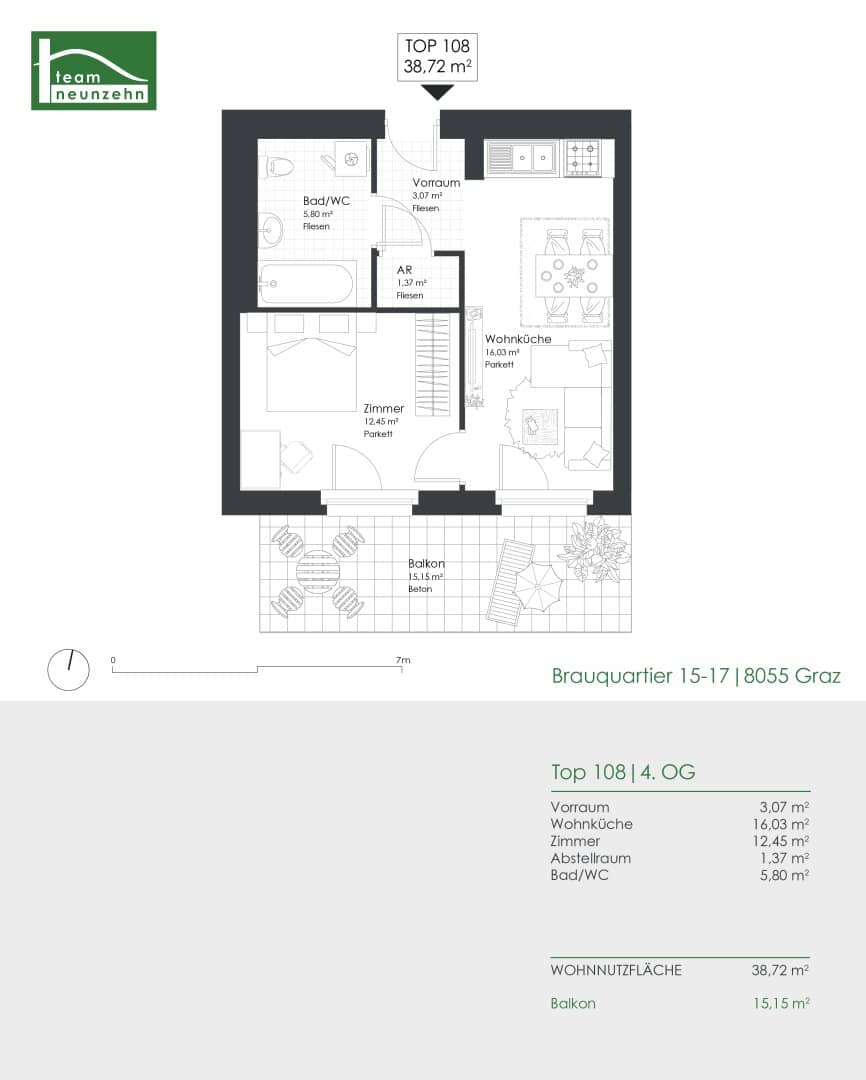 Apartment no broker fee balcony open kitchen