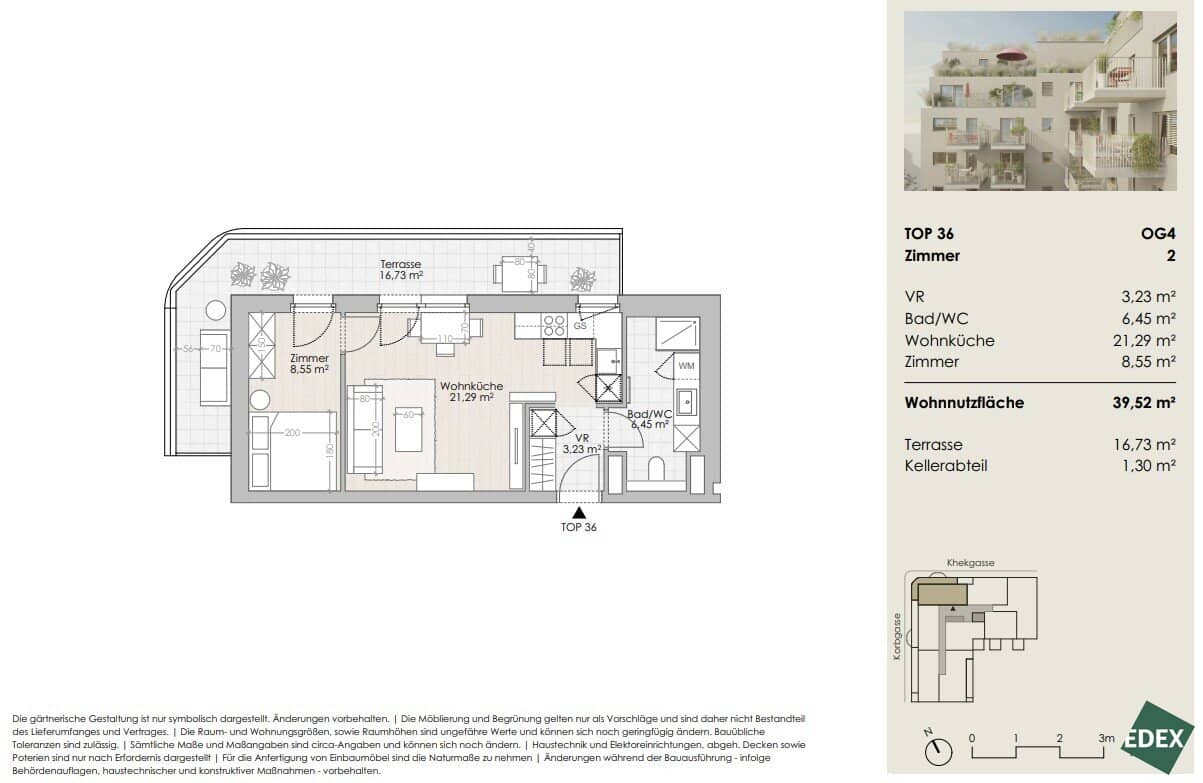 New build apartment with terrace and parquet flooring