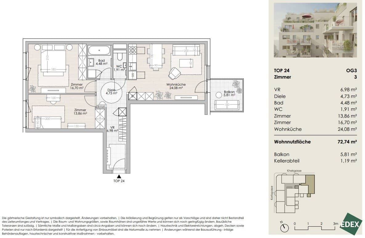 Newly built apartment with balcony in first occupancy
