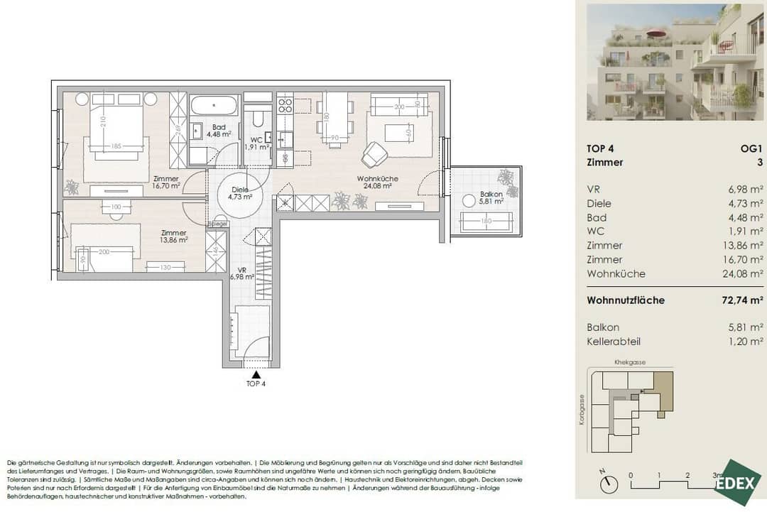 UMS ECK 51 – Große 3-Zimmer-Wohnung mit Balkon