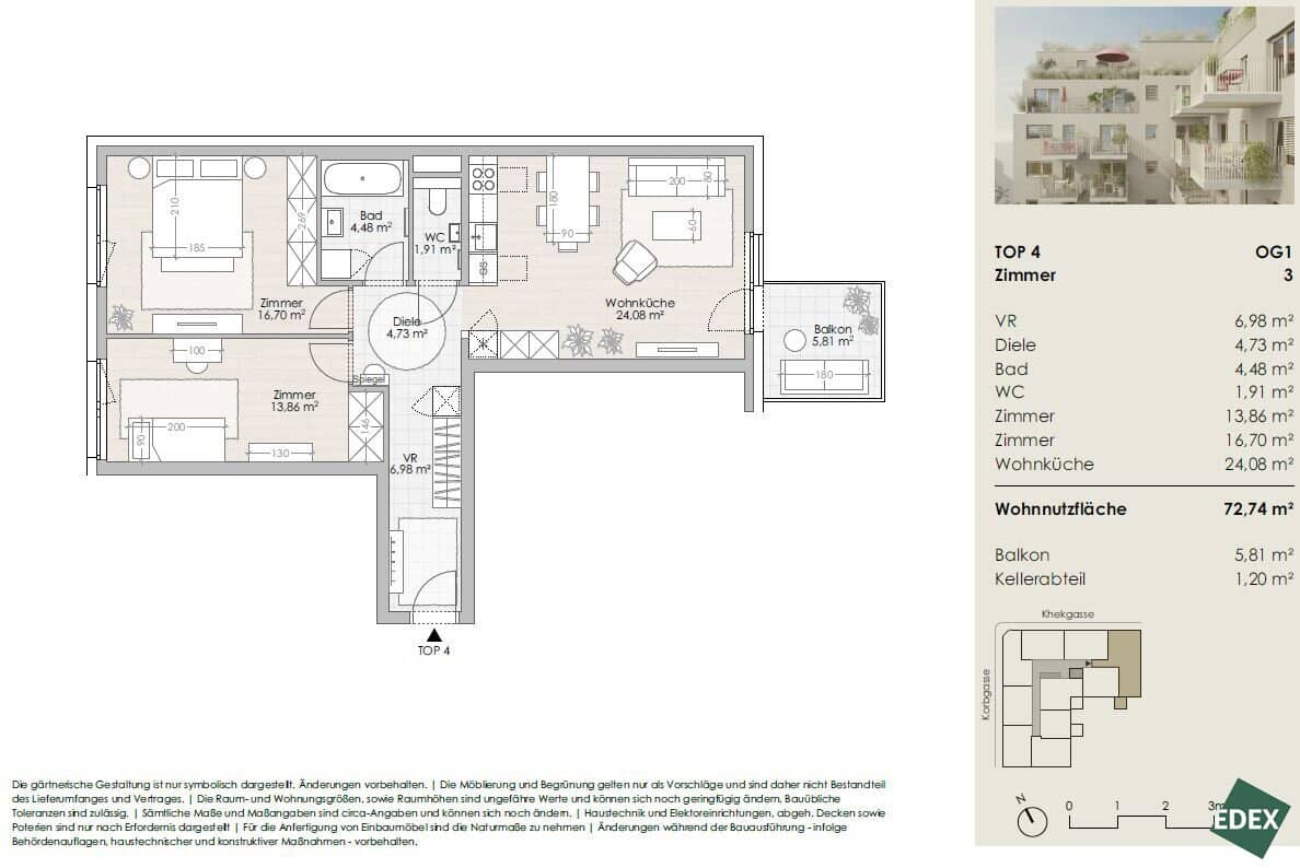 Newly built apartment with balcony in Liesing