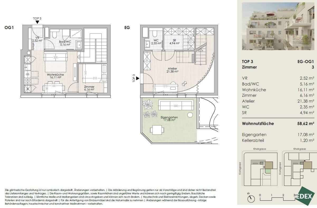 Maisonette apartment with atelier and garden