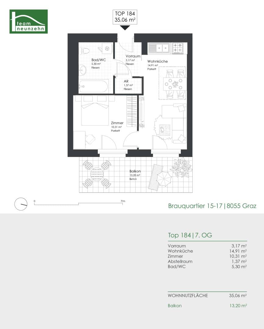 Wohnung Brauquartier Puntigam mit großem Balkon
