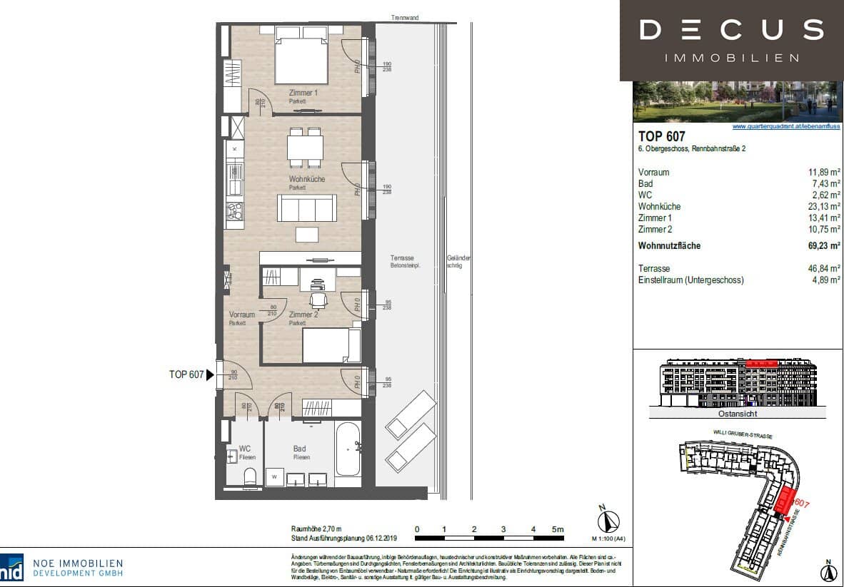 3 rooms attic Q11 near the Traisen River wonderful rooftop terrace available from November