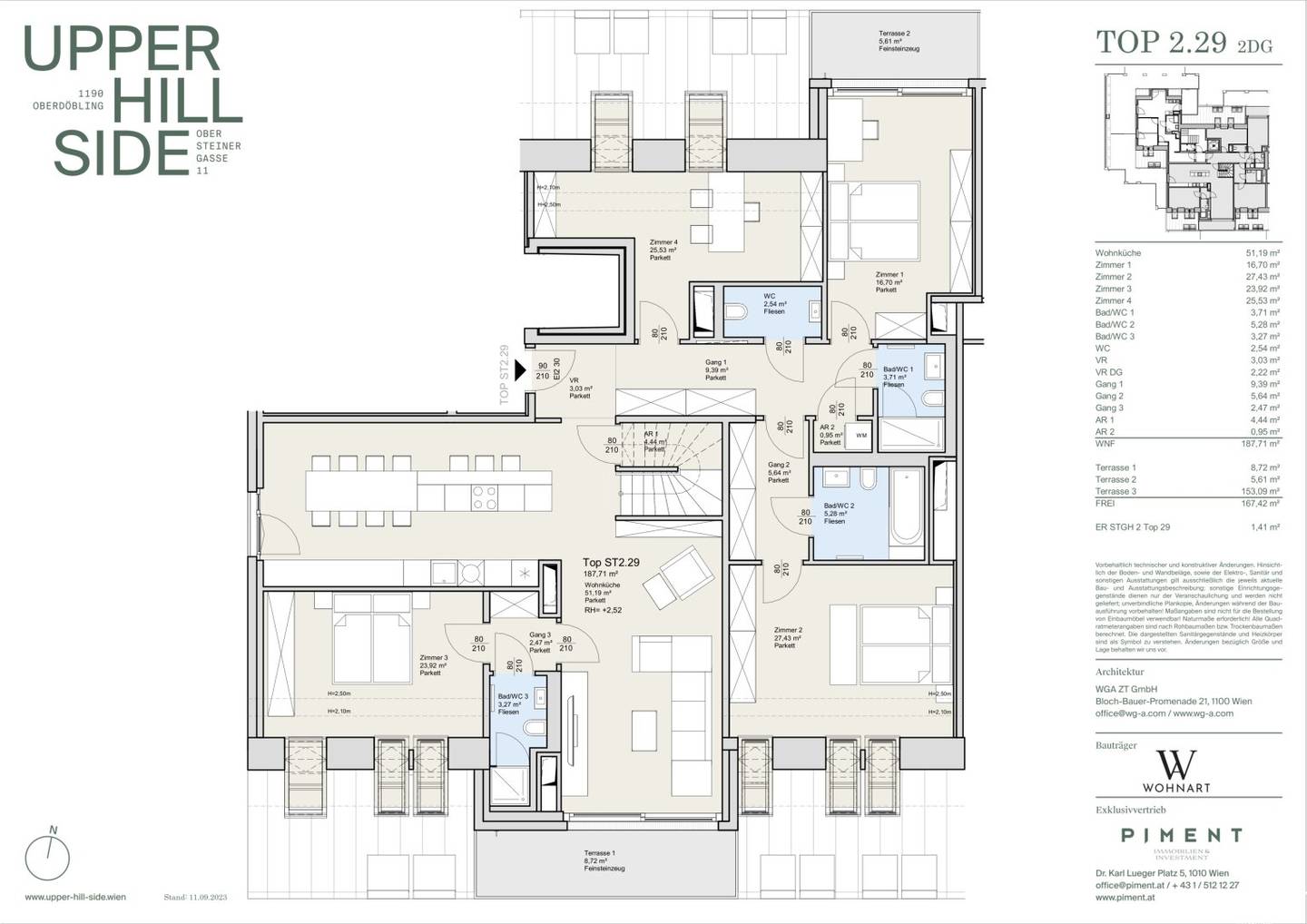 Dachgeschosswohnung mit Terrassen und Klima