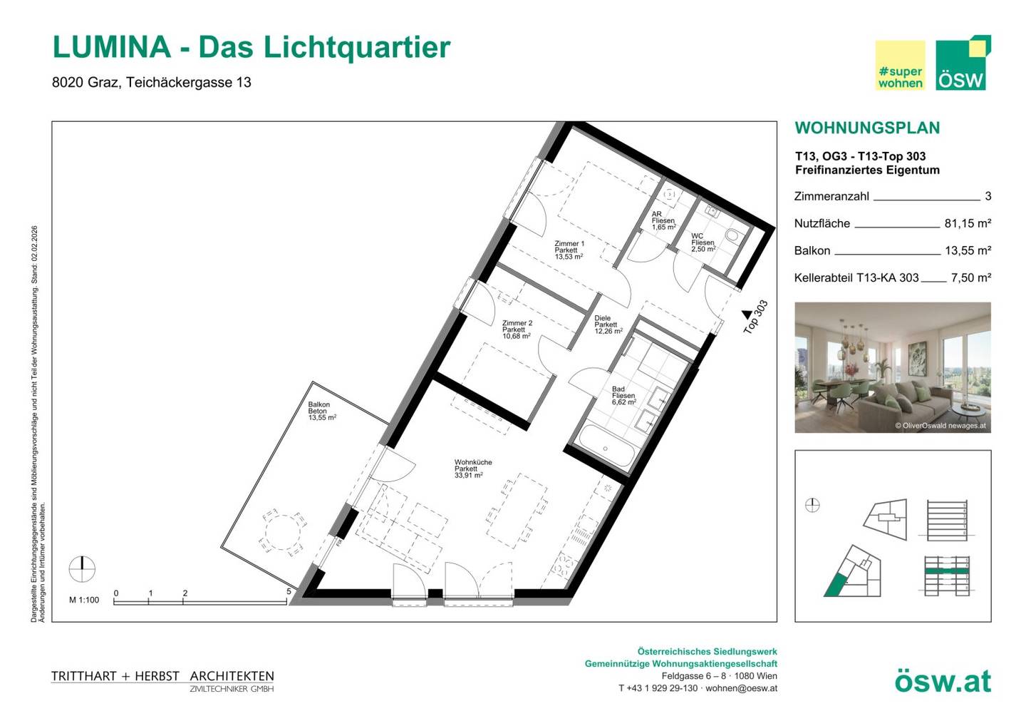 Apartment in the car free Reininghaus Quarter