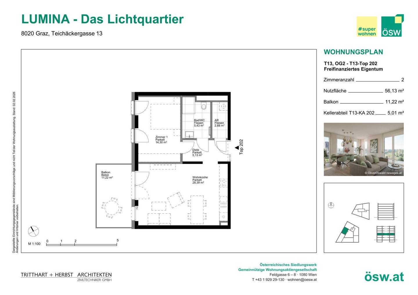 Wohnung im autofreien Quartier mit Balkon