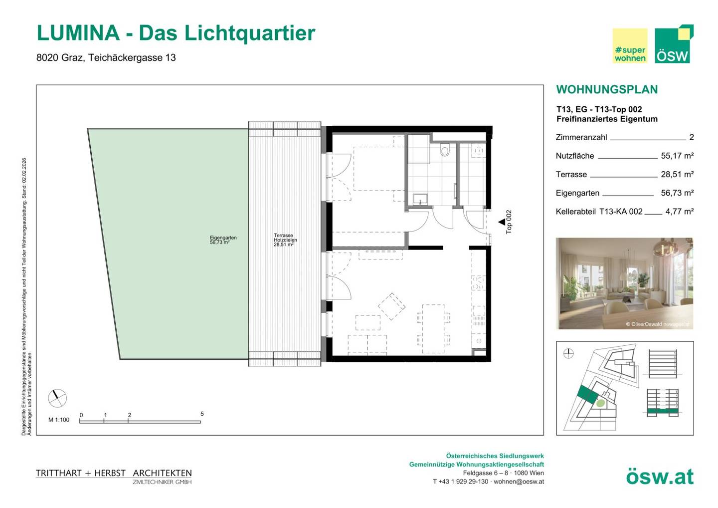 Apartment with terrace in car free surroundings
