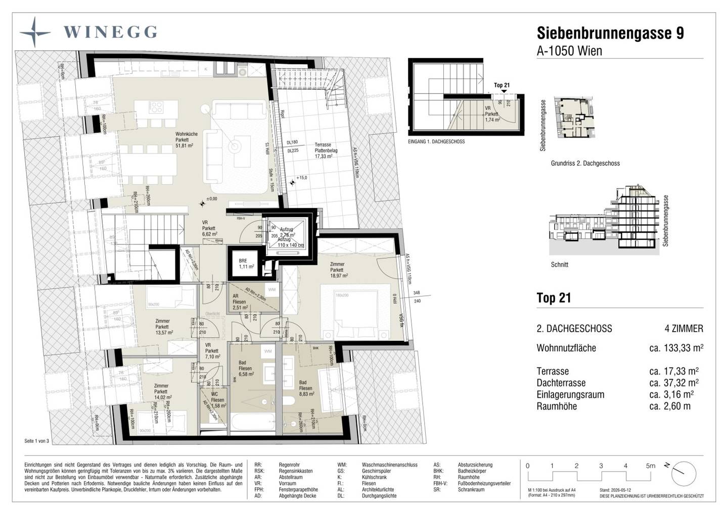 Top floor apartment in Margareten with balcony