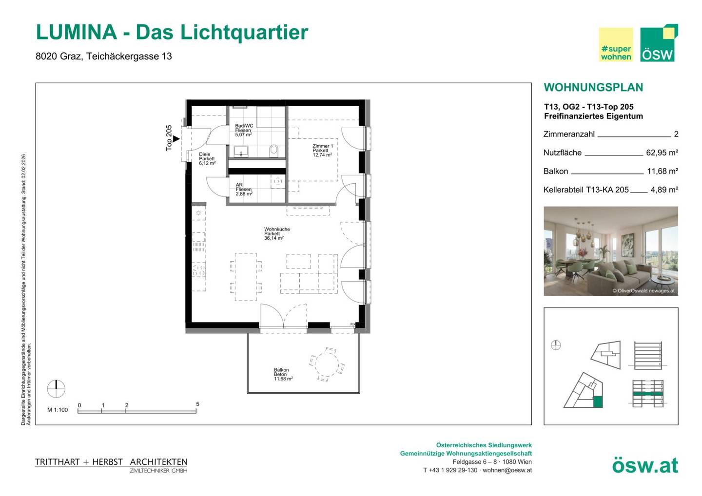Apartment first occupancy car free Reininghaus balcony