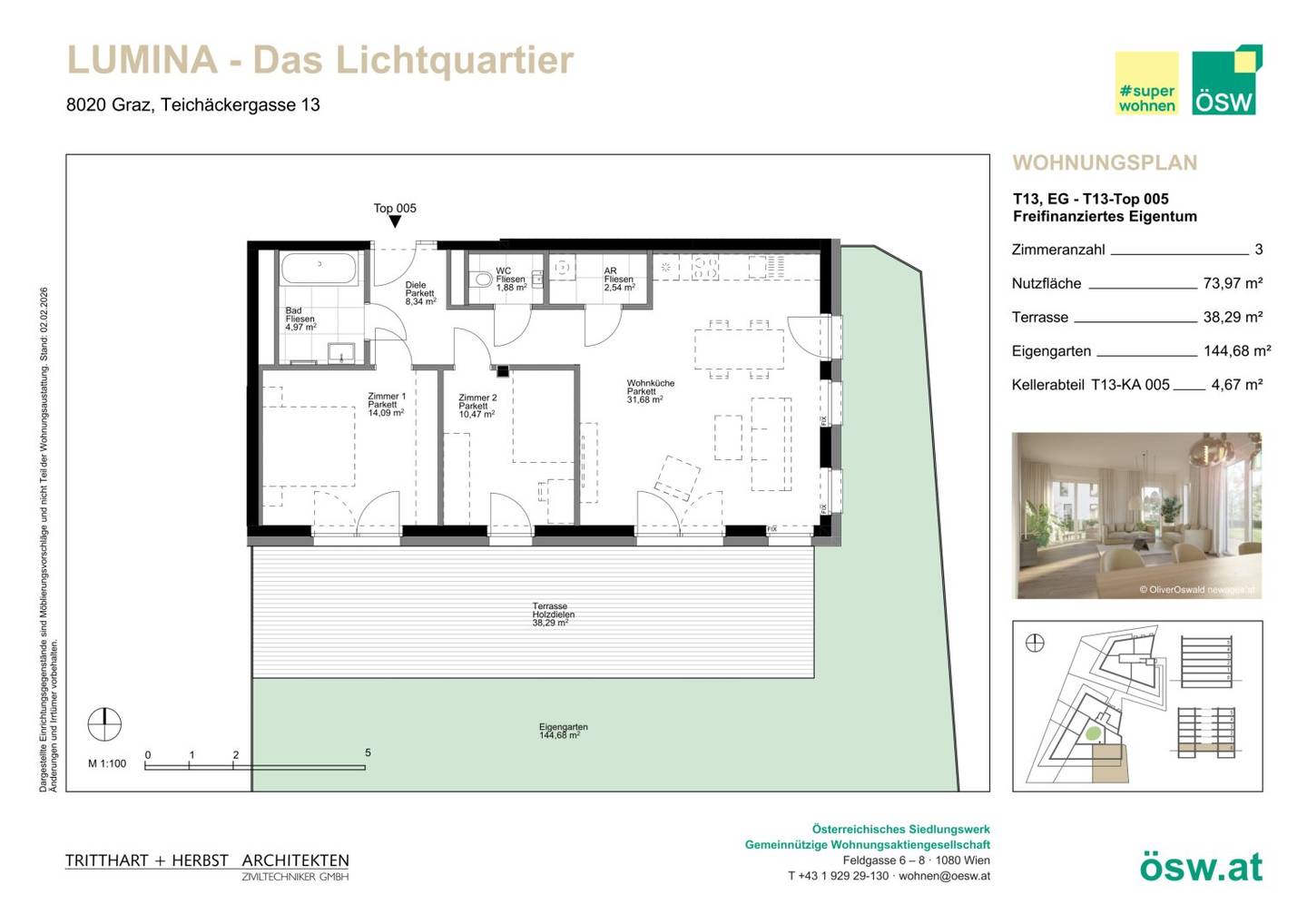 New build apartment with private garden and terrace