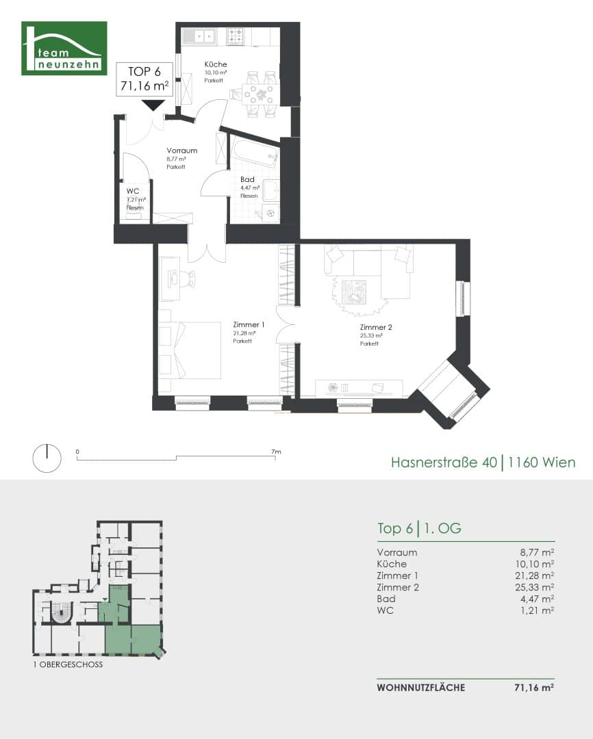 The Hasner Palais – Piano nobile 2-room apartment with separate kitchen and bay window in the renovated period building
