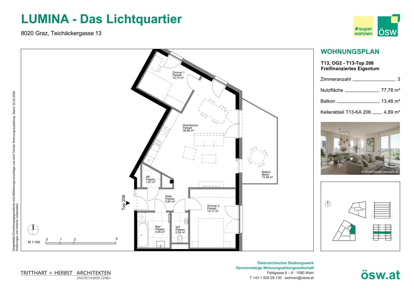 Wohnung im autofreien Reininghaus Stadtwaldnähe