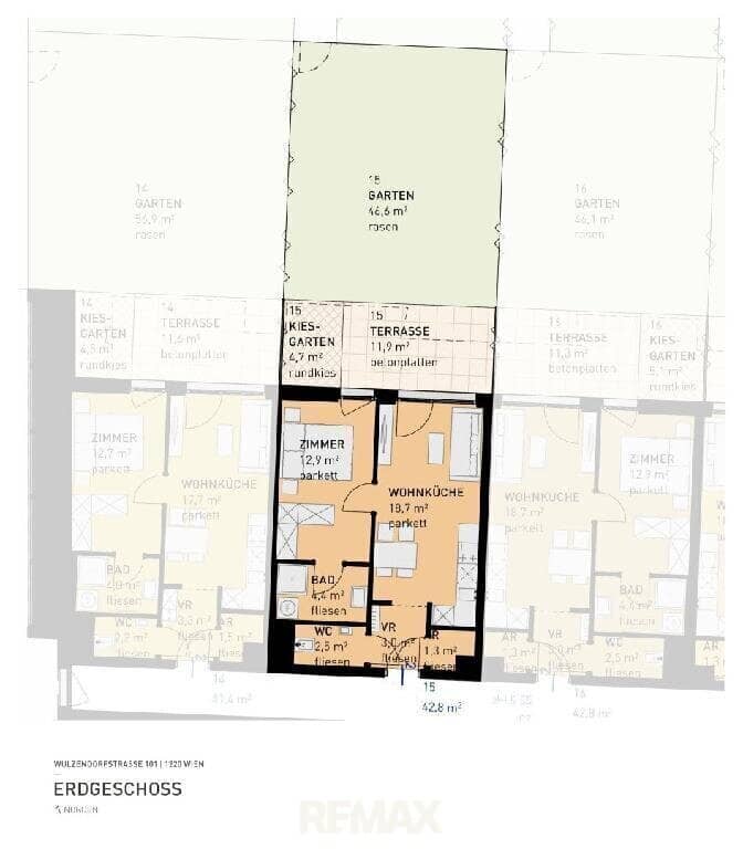 Wohnung mit Garten in Aspern flexibel nutzbar