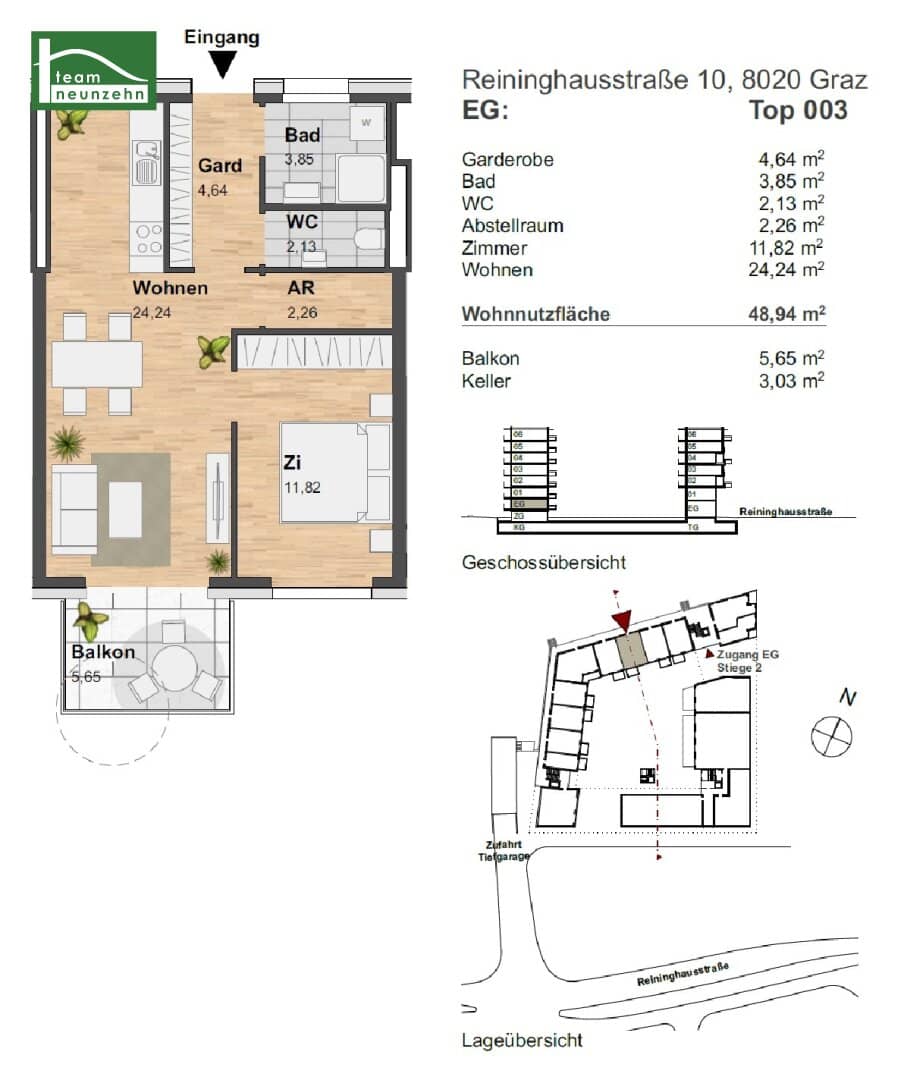 Wohnung neuwertig ruhige Innenhoflage Balkon