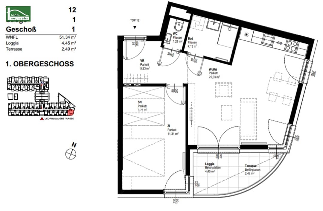 LEO 131: 2-Zi.-Wohnung 51m², Loggia