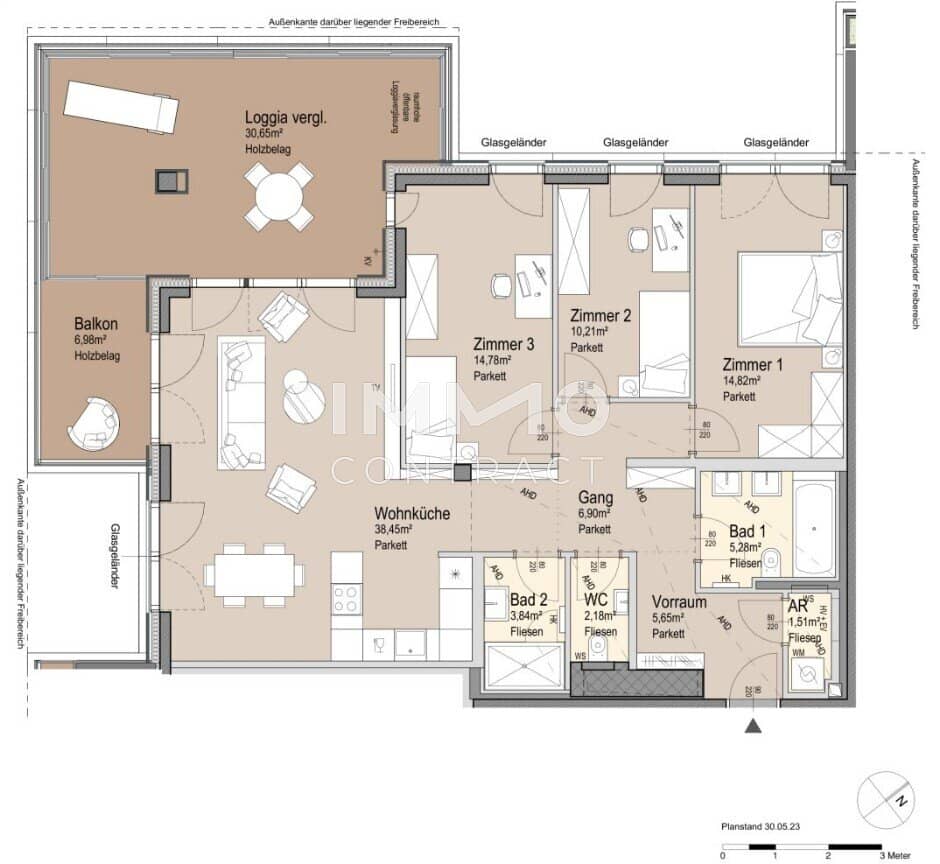 Wohnung im 22 Stock mit großer Loggia im Grünen Prater