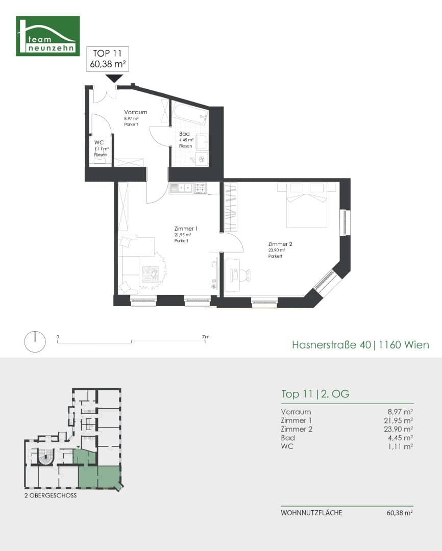 The Hasner Palais – Bright 2-room apartment with corner room in renovated period building with elevator near U6 Thaliastraße