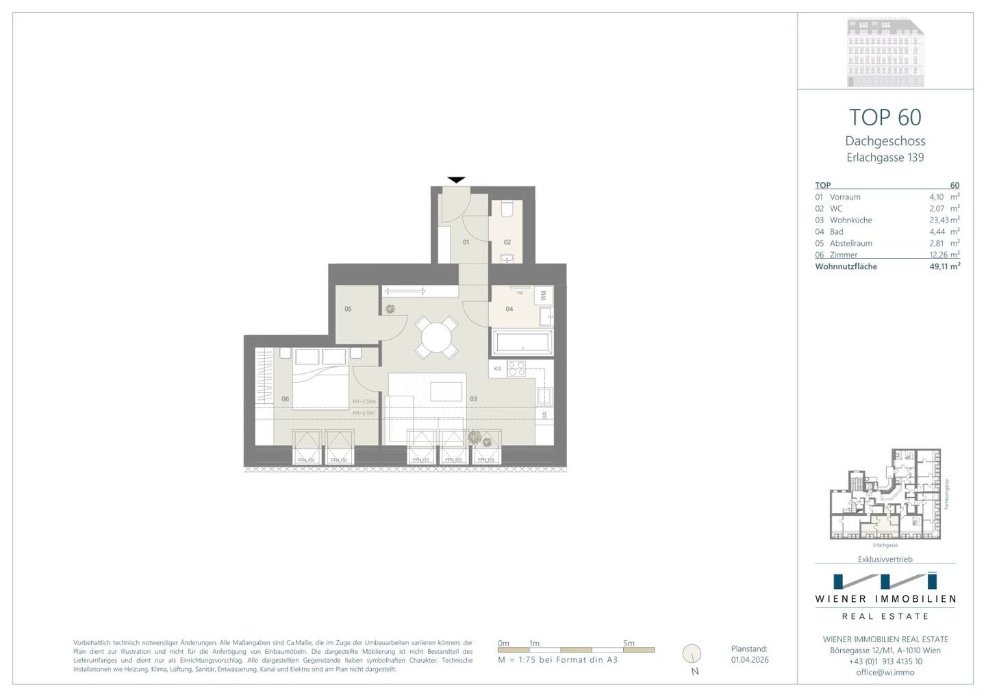 Attic apartment with open plan kitchen