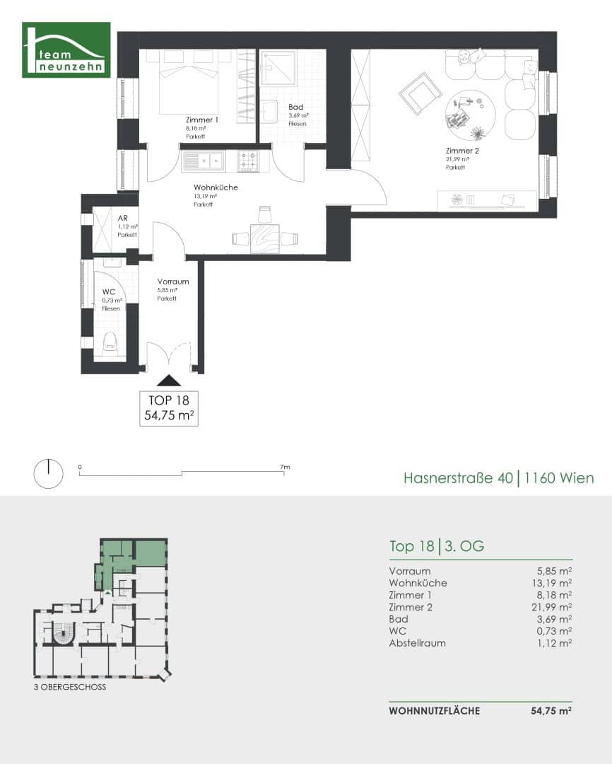 Sanierte 2-Zimmer Wohnung im Hasner Palais