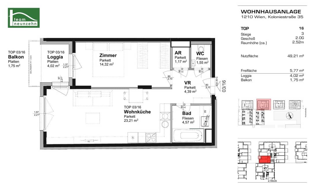 2-Zi-Wohnung 49m² Wien 1210