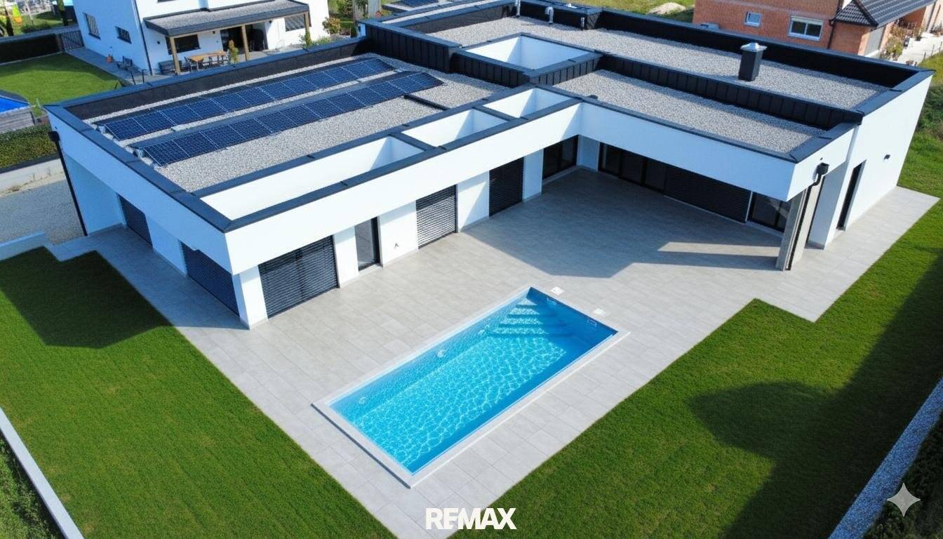 Neubau-Bungalow mit Pool und Doppelgarage
