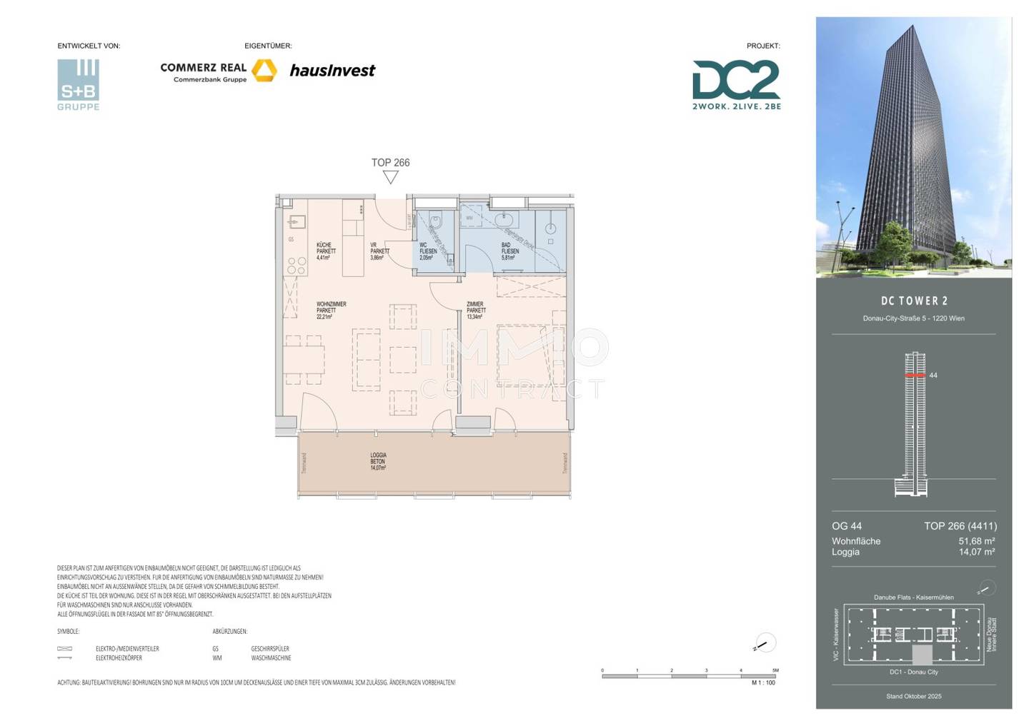 Wohnung DC Tower Erstbezug Westloggia Blick