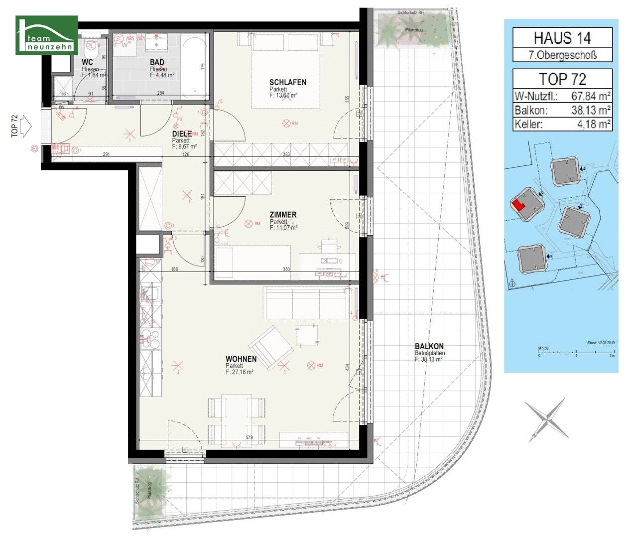 Apartment with a spacious balcony in a new building and elevator