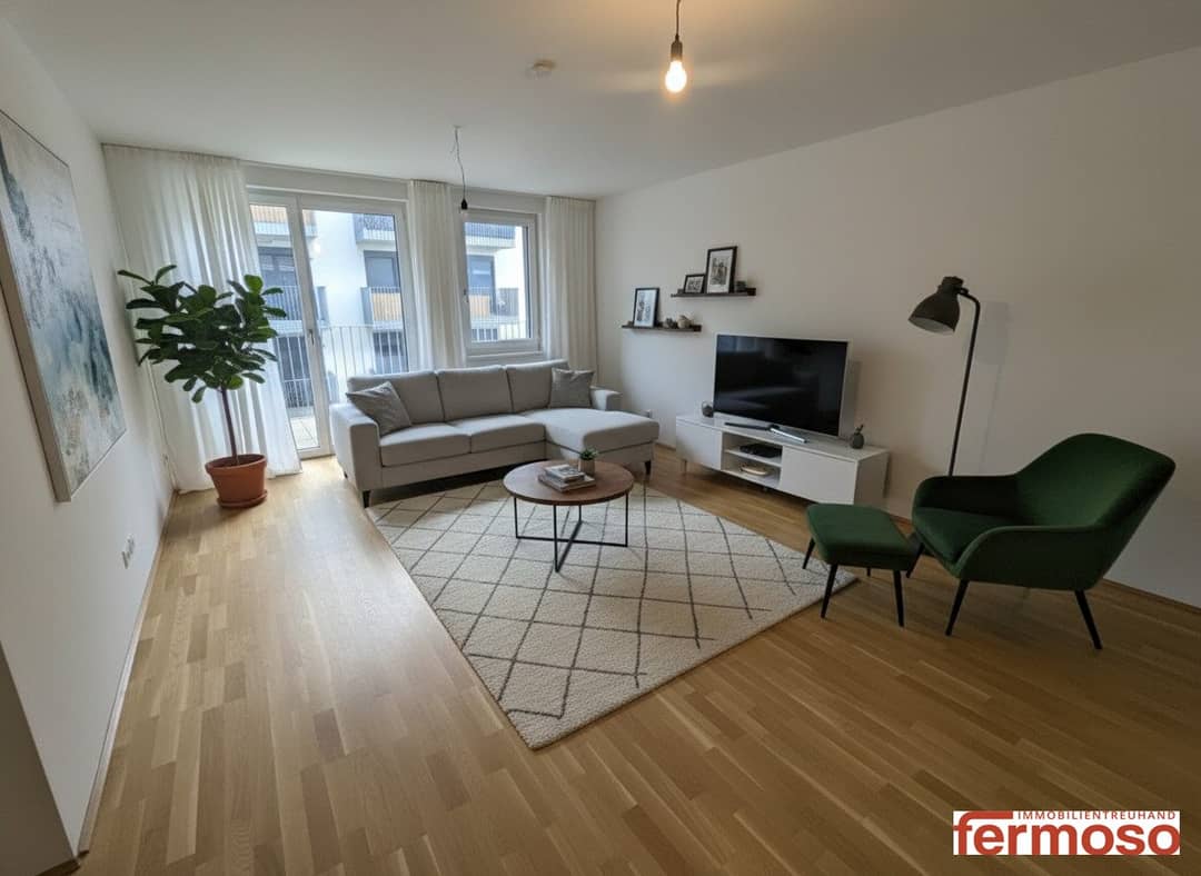 Moderne Wohnung mit Balkon und offener Wohnküche