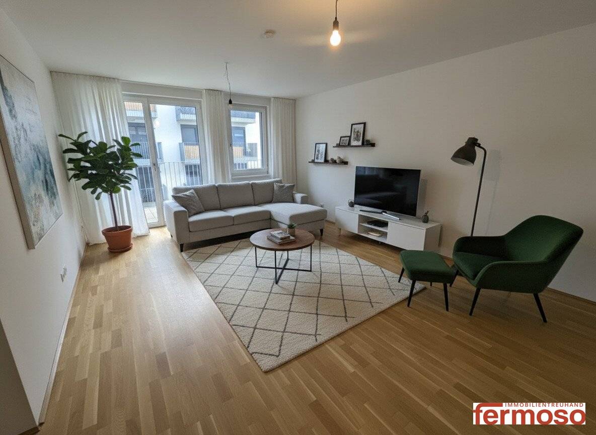 Moderne Wohnung mit Balkon und offener Wohnküche