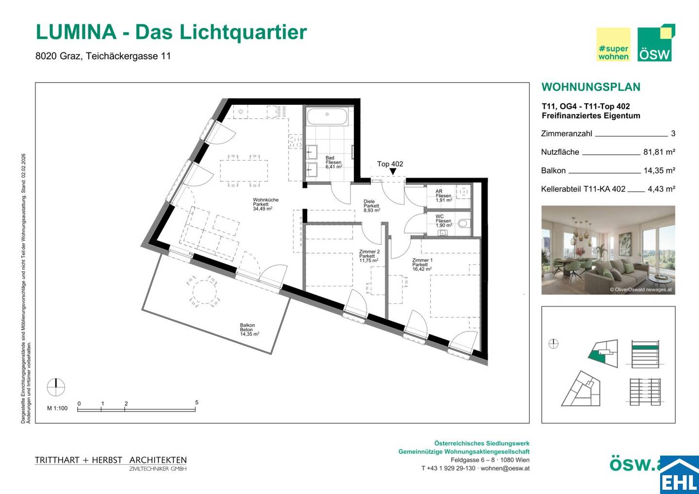 Wohnung im autofreien Quartier mit Balkon