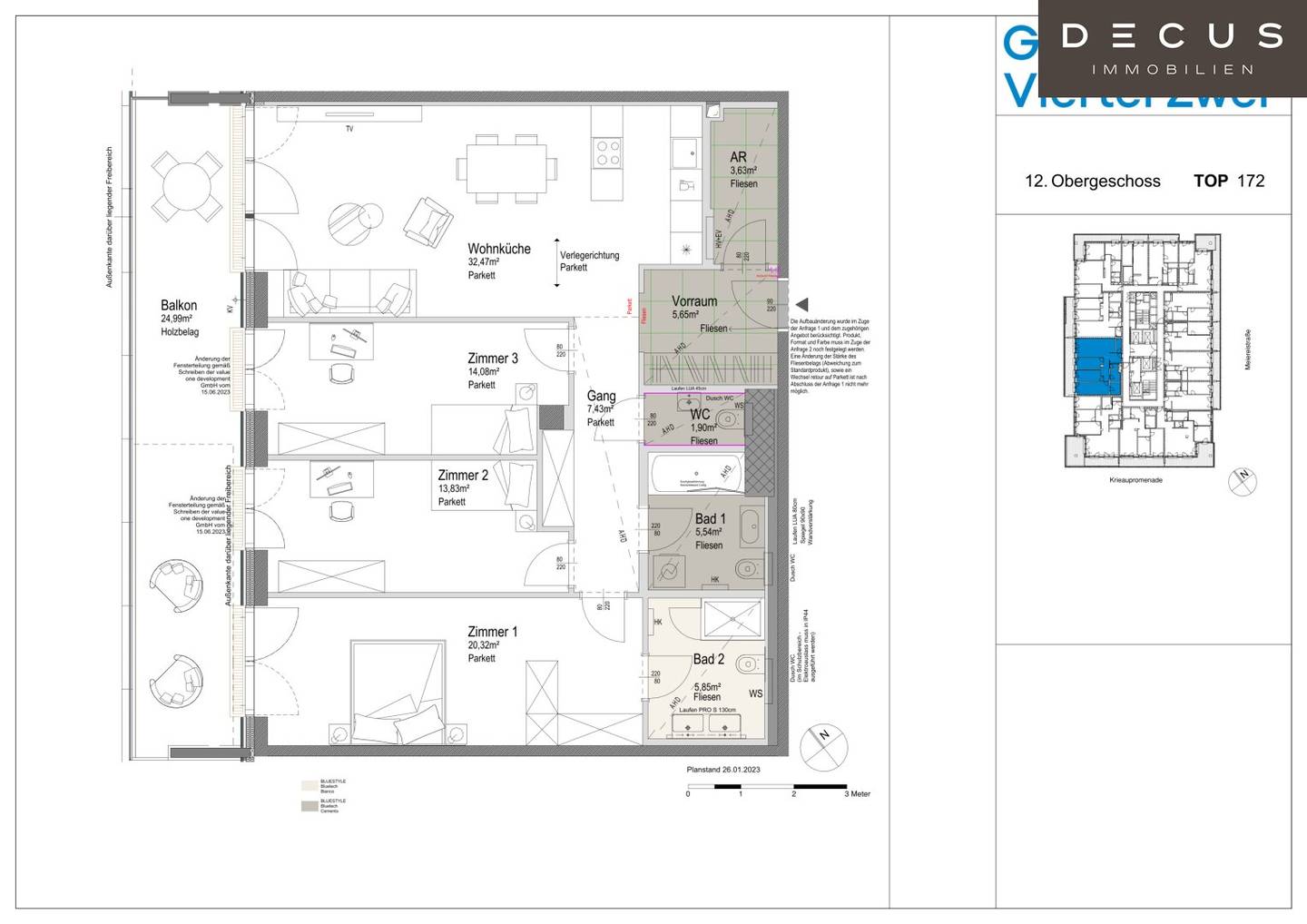Wohnung first occupancy at Grünblick near U2 Stadion loggia