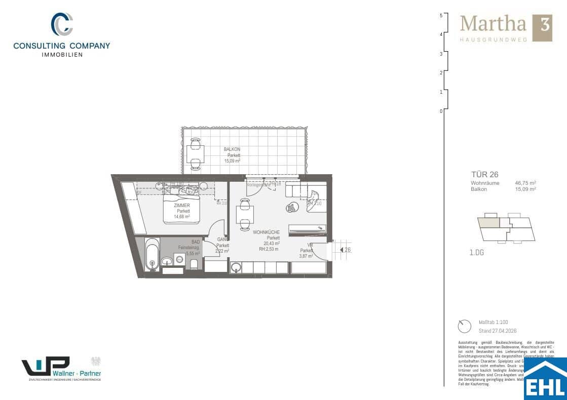 New build apartment with balcony first occupancy
