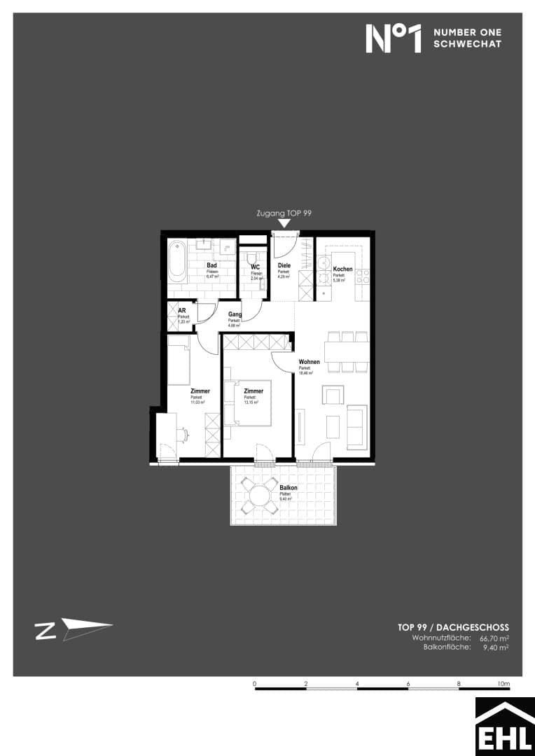 Wohnung am Hauptplatz im Zentrum mit Erstbezug und großzügigem Balkon