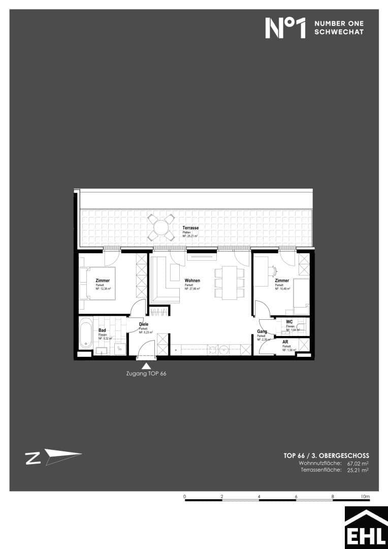 Center apartment in a new build with terrace