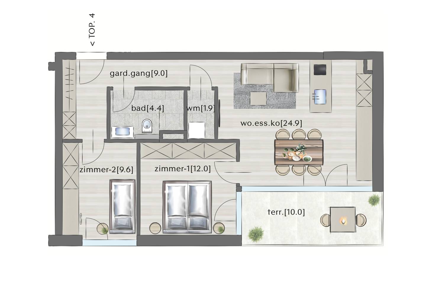 Neubauwohnung zentral gelegen mit Terrasse