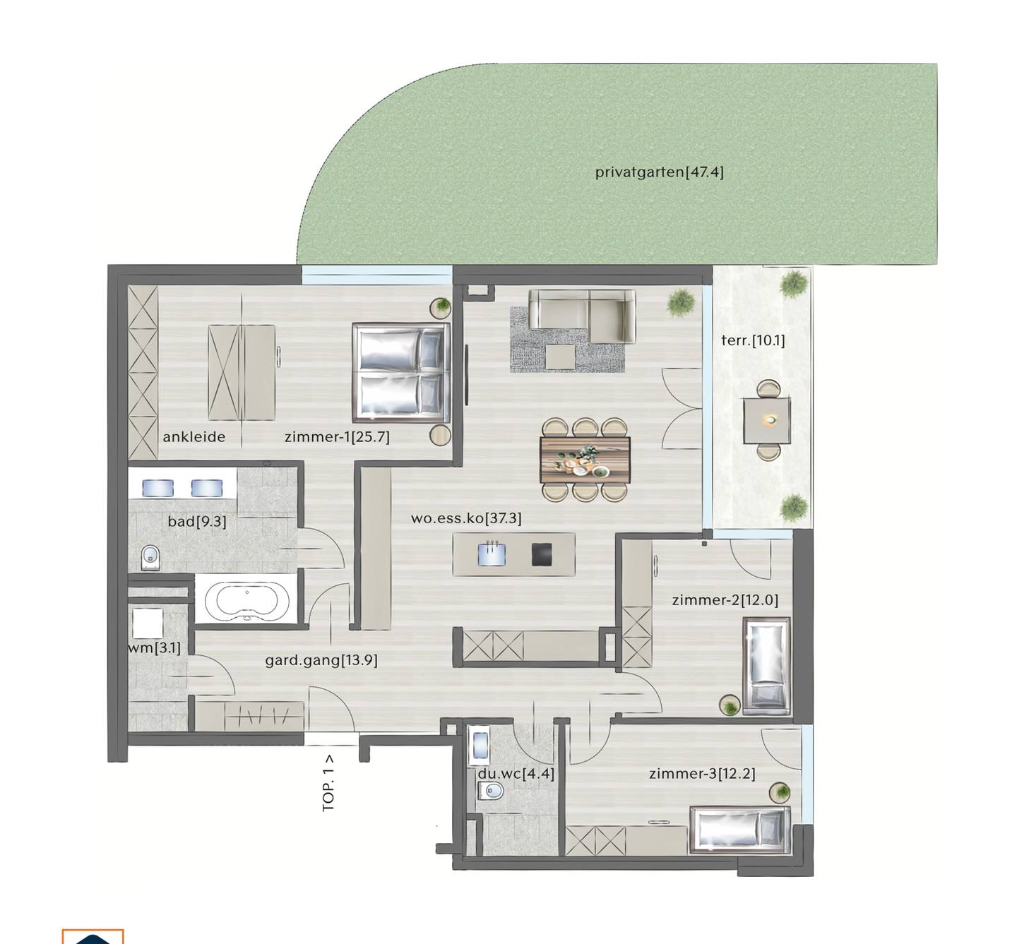 Neubauwohnung mit Terrasse und Privatgarten