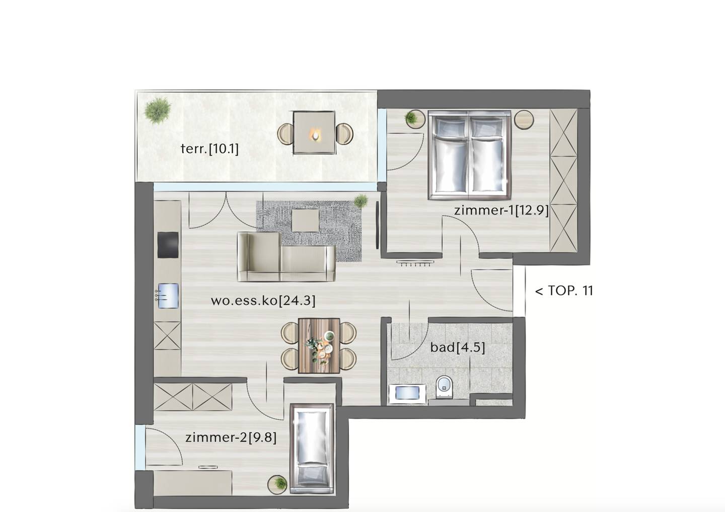 Neubau Wohnung mit Terrasse und Lift in Hanglage